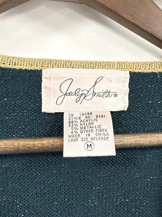 Vintage Jaclyn Smith Green Metallic Beaded Embroidered Floral Cardigan Sweater M - Picture 9 of 13